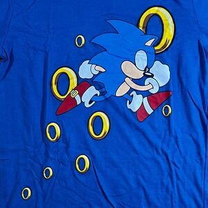 Sonic the Hedgehog Long Sleeve Blue Graphic Tee Youth L Sega Rings Gamer T Shirt
